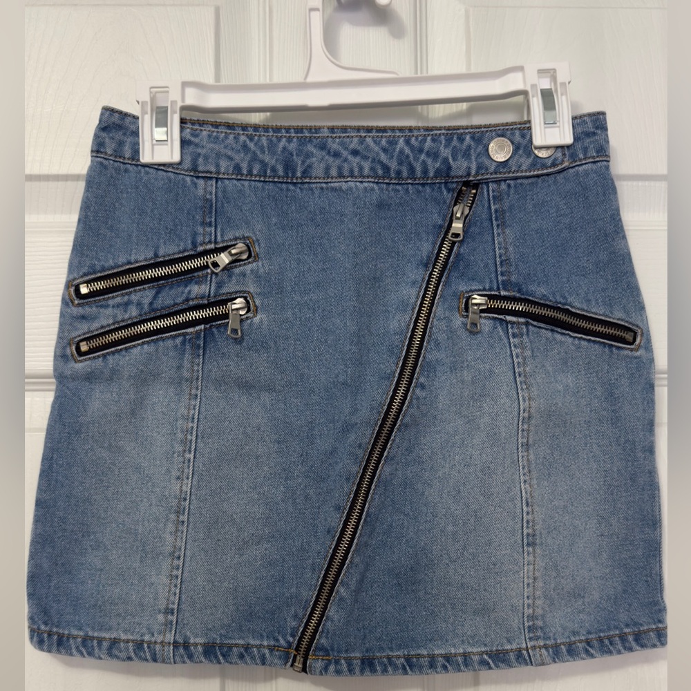 Forever 21 Blue Denim Skirt with Zipper Accents